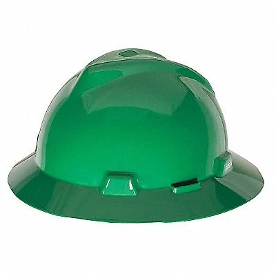 Hard Hat: Full Brim Head Protection, ANSI Classification Type 1, Class E, Green,