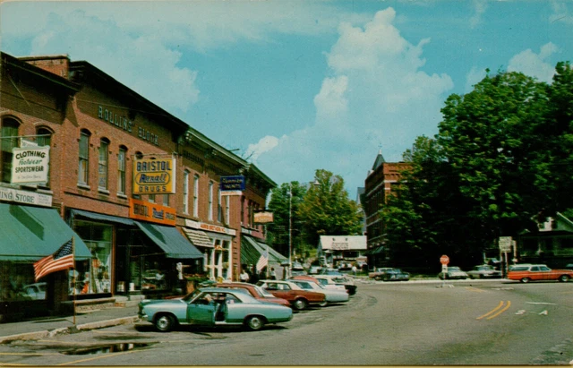 MAIN STREET VIEW Shopping Center Old Cars Drug Store Bristol NH