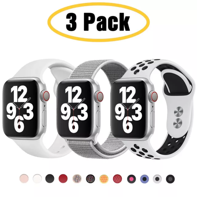 3 PACK Silikon Sport Armband für Apple Watch Series 8 7 6 SE 40/44/41/45mm Strap