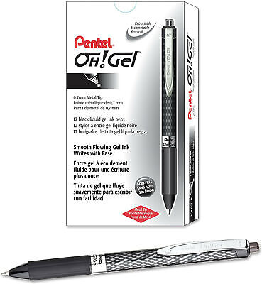 NEW 12-Pack Pentel OH! Gel Retractable Gel Pen Medium Line BLACK Ink K497-A