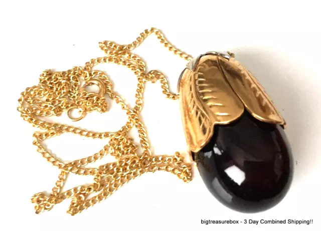 Vintage Necklace SIGNED AVON eggplant perfume Gold tone Chain Pendant lot v