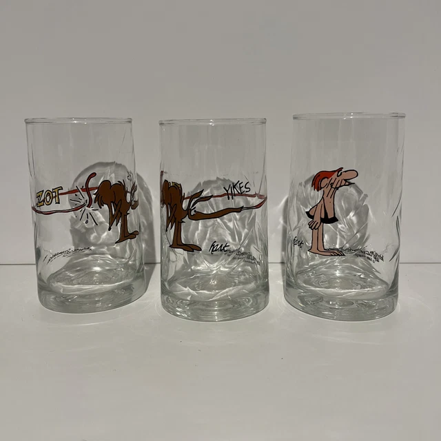 Vintage Set Of 3 1981 Drinking Glass Arbys Anteater BC Ice Age Collector Series