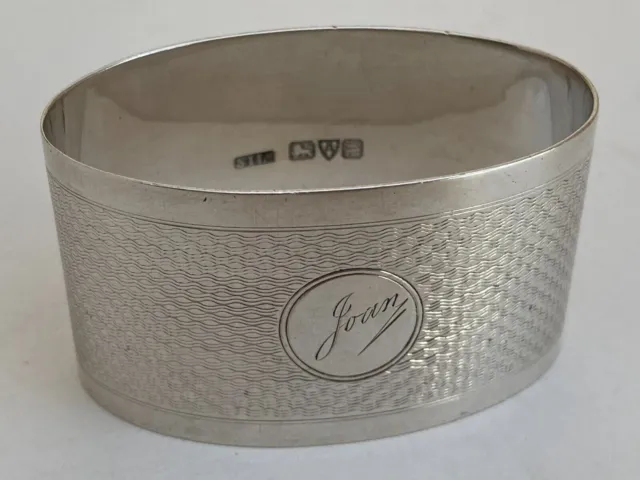 Antique English Sterling Silver Napkin Ring "Joan" name engraving, d. 1921