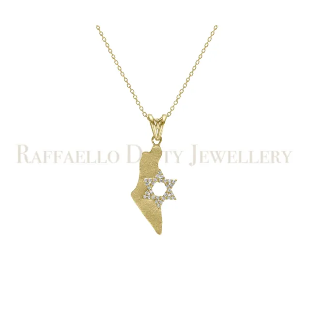 Map of Israel & Star of David with Natural Diamonds Pendant Necklace in 14k Gold