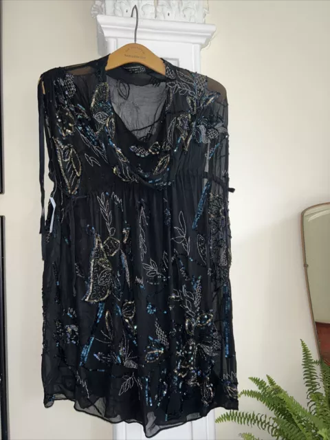 All Saints Sequin Kaftan Dress Top Size Uk 12 New