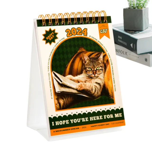 CAT DESK CALENDAR 2024 Mini Desk Stand Up Calendar Desktop With Cat