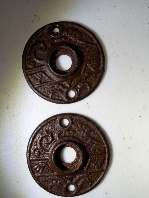 Door Knob Rosette Pair  Original Cast Iron Ornate
