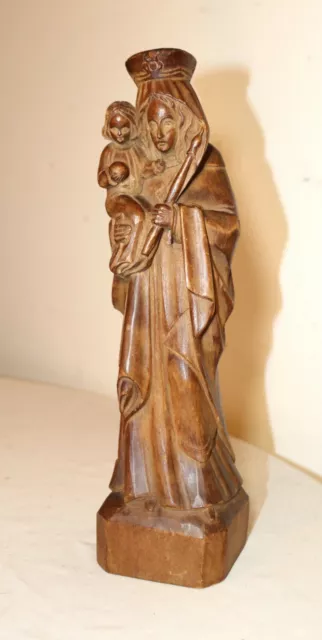 antique 1800's religious hand carved wood Mary Madonna Jesus sculpture statue
