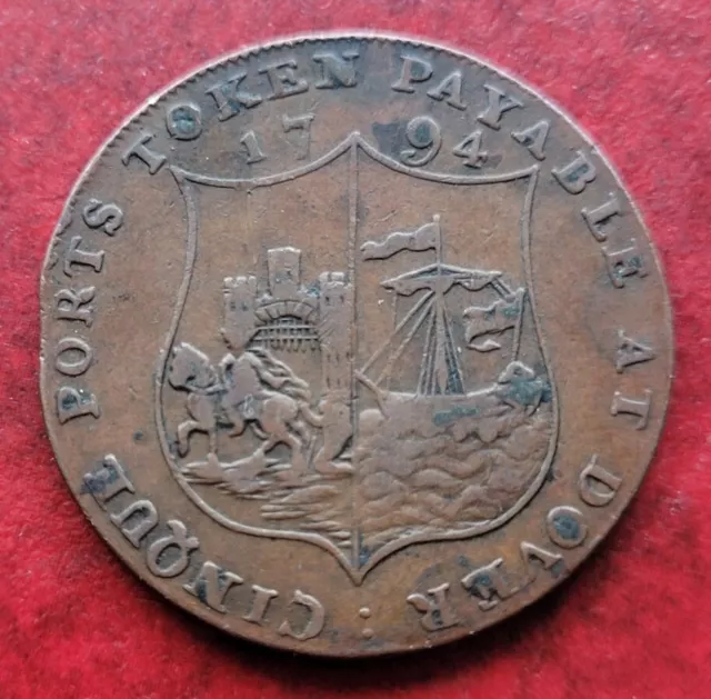 Dover Kent William Pitt Cinque Ports Token Coin 1794 Edge "At Horns Libra"