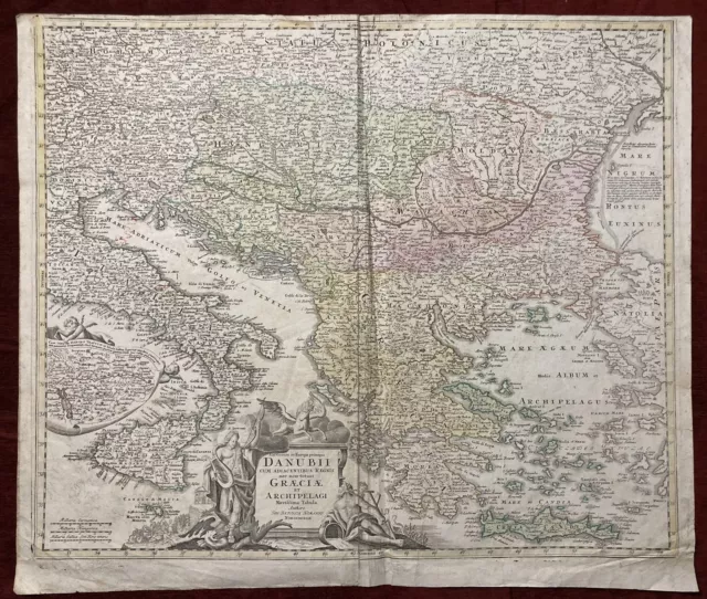Antique Map Danube Homann Greece Balkans Novus Terarum 1720