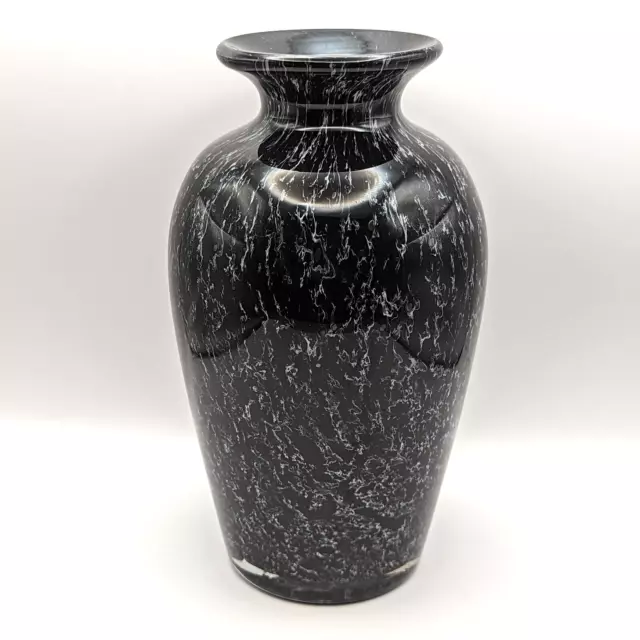 La Rochere French Blown Glass Vase, Black with White Smoke, Signed