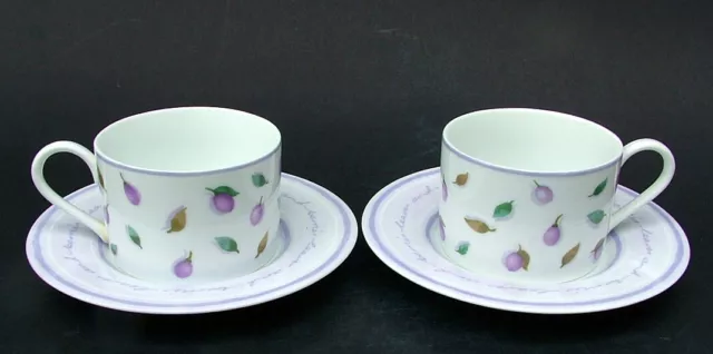 TWO Marks and Spencer Berries and Leaves 200ml Cups & Saucers - Look in VGC
