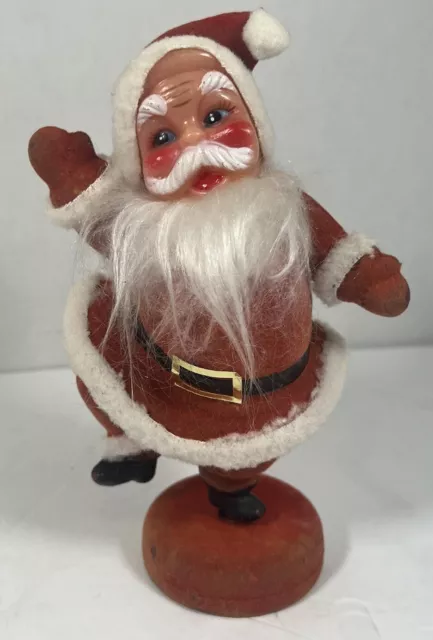 Vintage DANCING/Waving SANTA CLAUS 9” Flocked/Fuzzy Iconic Mid-Century Christmas