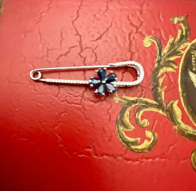 Broche Vintage Années 1930 En Argent 925 Avec Topazes Bleues - Occasion