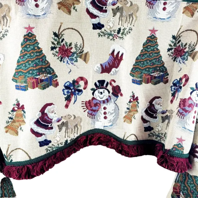 Handmade Embroidered Christmas Swag Curtain Santa Snowman Vintage 112 In x 24 In