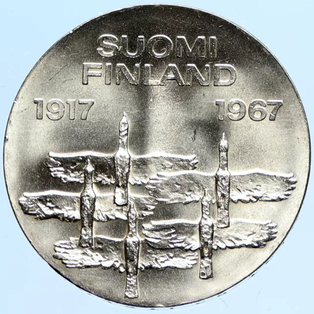 1967 FINLAND Geese Flying 50Y Independence VINTAGE Silver 10 Markkaa Coin i97751