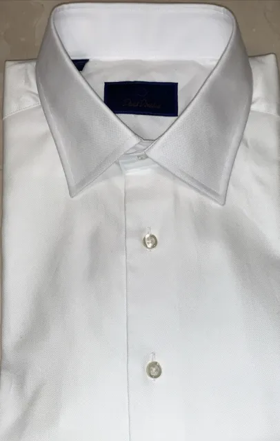 David Donahue Mens White Micro Dobby French Cuff Dress Shirt 16.5/34-35 $155