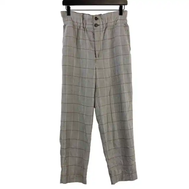 Madewell (4) Paperbag Tapered Pants in Glen Plaid High Waist Ankle Gray Beige