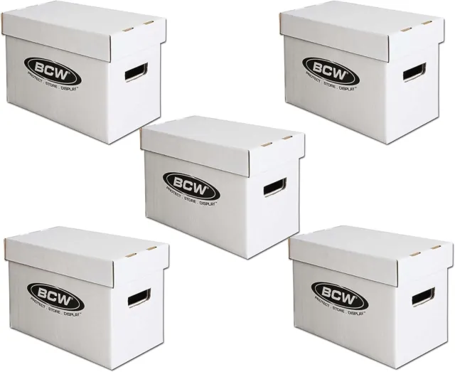5PC BCW Short Comic Book Storage Box Holds 150-175 Stackable Cardboard w/Handles