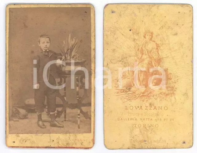 1880 ca TORINO Ritratto di bambino con una pianta *Foto Fratelli LOVAZZANO CDV