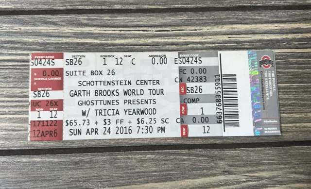 April 24 2016 Garth Brooks World Tour w Tricia Yearwood Unused Ticket Stub Suite