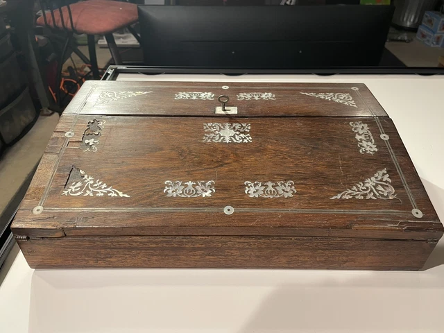19th Century Mother of Pearl Inlaid Rosewood Lap Writing Desk