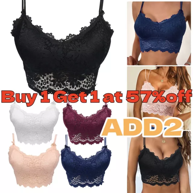 Women Lace Backless Floral Bralette Crop Top Padded Bra Bustier Cami Vest Tank