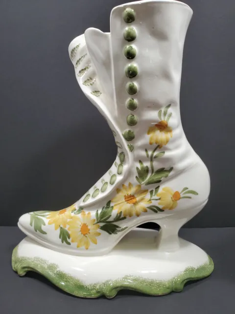Vintage Clinchfield Artware Hand Painted Pottery Boot Vase  10" T Yellow Floral