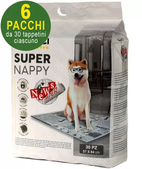 180 Tappetini igienici per cani SuperNappy Newspaper 84x57 cm - 6 pacchi da 30pz