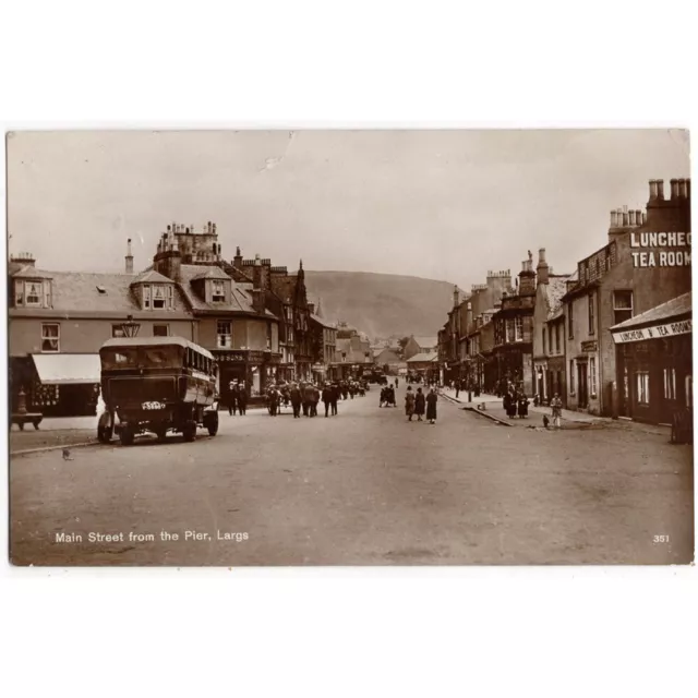 LARGS Main Street From Pier Showing Old Bus, Ayrshire RP Postcard Posted 1926
