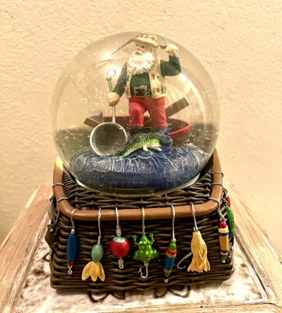 NORTH LODGE MR Christmas Santa Fishing WaterGlobe Musical Animated