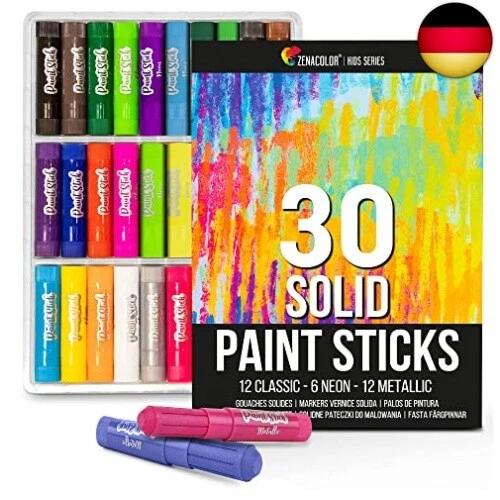 Zenacolor 30 Malfarben Set in Gouache Farben in Stiftform Gouache Sticks -