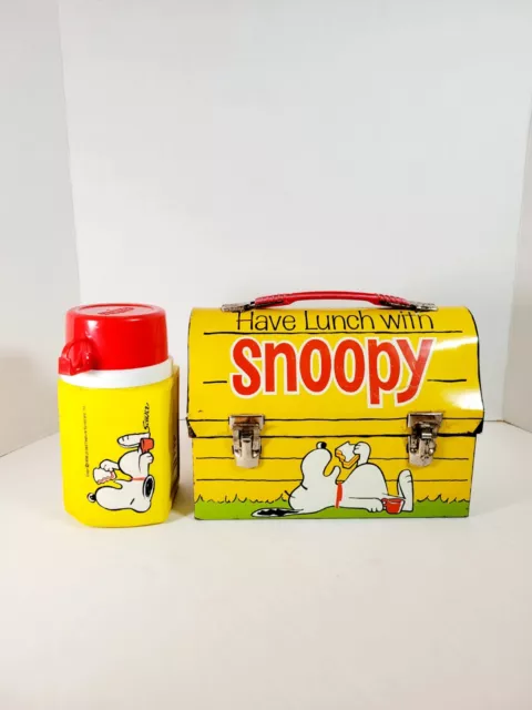 Vintage Lunch Box Metal Dome Have Lunch With Snoopy Peanuts 1968 OriginalThermos