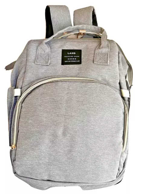 Baby Diaper Bag Backpack Gray With built in Bassinet/Crib Changing Station USB