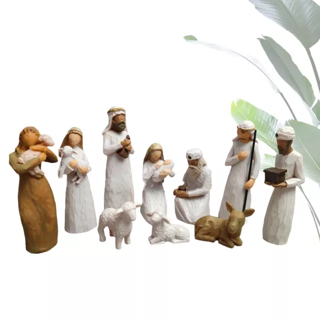 10pcs Resin Nativity Scene Statue Holy Manger Christmas Catholic Figurine Decor