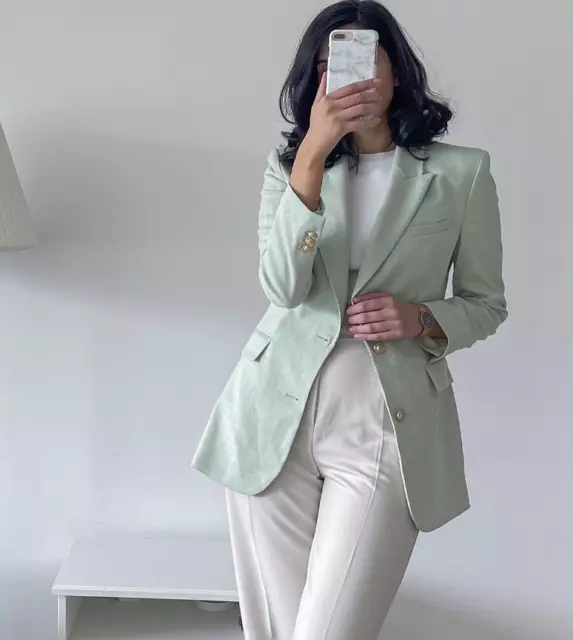 Zara Women New Fitted Blazer Golden Buttons Jackets Mint Green 2395/732 Xs S M