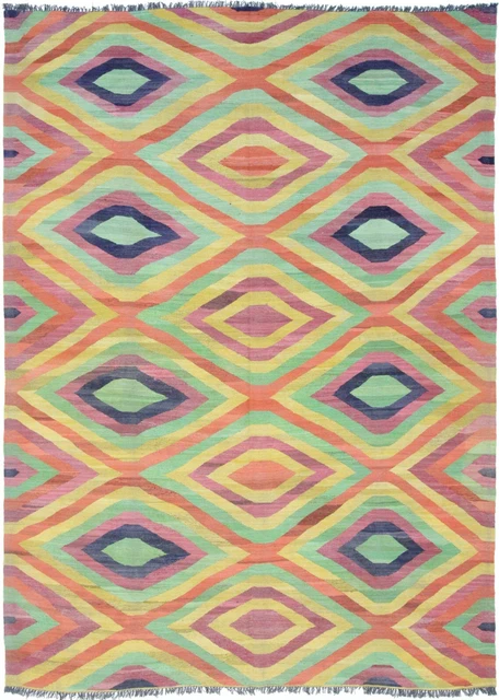 Persiano Lana Kelim Intrecciato a Mano Moderno Fars 289 CM X 204 Nuovo /