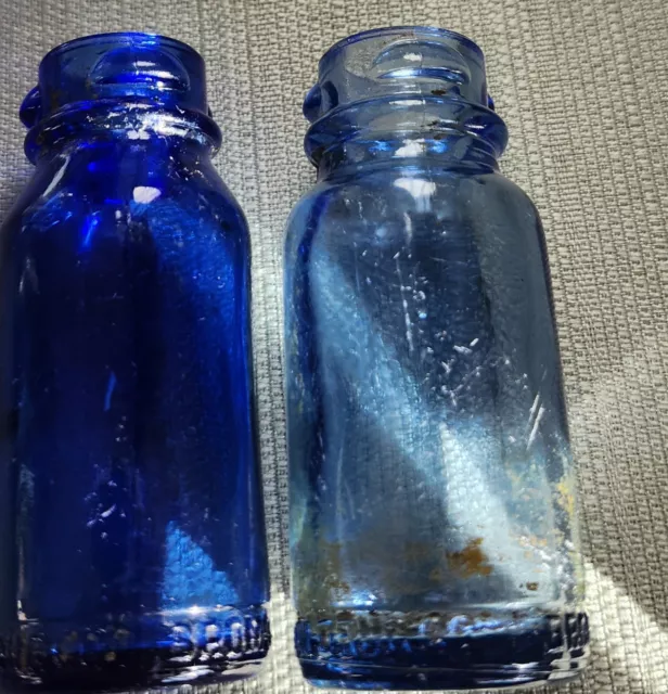 2 Vintage Small Cobalt Blue Glass Bromo-Seltzer Emerson Drug Co. Bottles