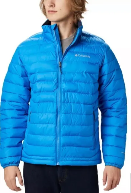 $150 COLUMBIA POWDER Lite Insulated Jacket Coat Solid Azure Blue Mens ...