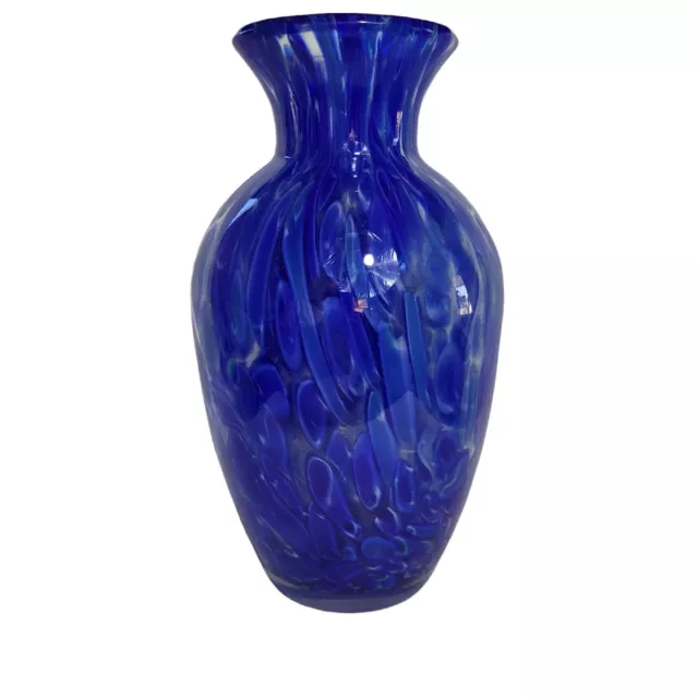 Pier 1 Murano Style Art Glass Hand Blown Vase 10" High Cobalt Light Blue