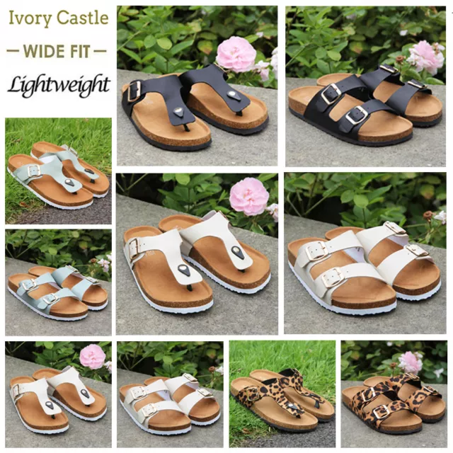 Ladies Comfort Summer Beach Buckle Slip On Flat Wide Mules Sliders Sandals Size