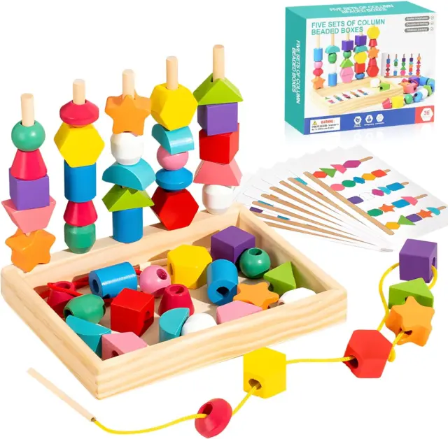 Montessori Spielzeug Ab 3 4 5 Jahre, Holzspielzeug Stapelturm Fädelspiel Baustei