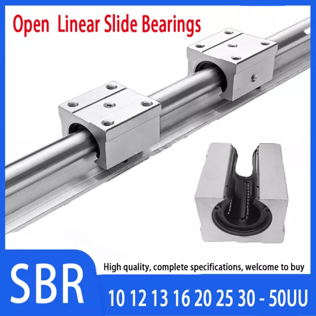 SBR10/12/16/20 - 50UU Aluminum Open Linear Ball Motion Bearing Slide Linear Rail