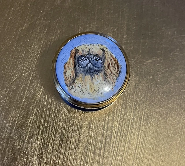 Staffordshire Enamels Chelsea Pekinese Trinket Box Hand Painted England