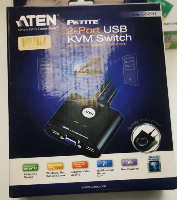 Commutateur KVM à câble VGA USB 2 ports ATEN