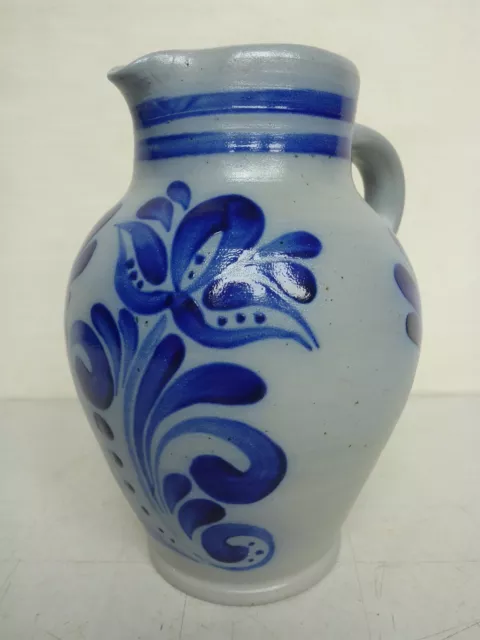 alter blau grauer Steingut Krug alte Vase Salzglasur 20,0 cm hoch Handarbeit