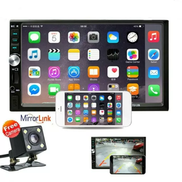 7" Double 2 DIN Car MP5 Player Bluetooth Touch Screen USB Stereo Radio & Camera