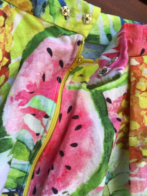 Hand Made multi fruit salad watermelon print gormanesque layered skirt linen 10 3