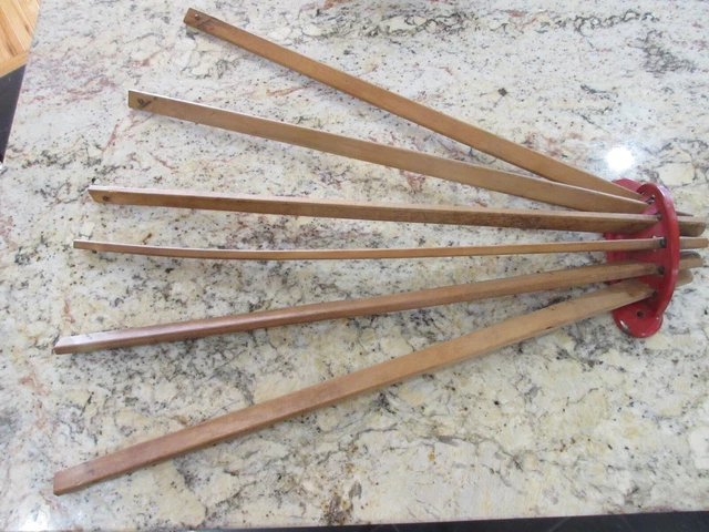 vtg wall mount collapsible 6 arm wooden/metal kitchen herb/ towel drying rack