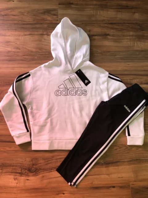 Adidas girl cropped hoodie leggings outfit size L 14 NWT